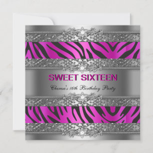 Sweet Sixteen 16-party Hot Pink Silver Zebra Black Kaart