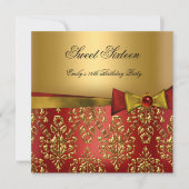 Sweet Sixteen 16 Red Black Gold Damask Bow Kaart (Voorkant)