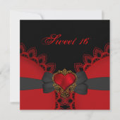 Sweet Sixteen 16 Red Black Lace Heart Gothic Kaart (Voorkant)