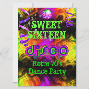 Sweet Sixteen 16 Retro 70's Disco Dansfeest Kaart