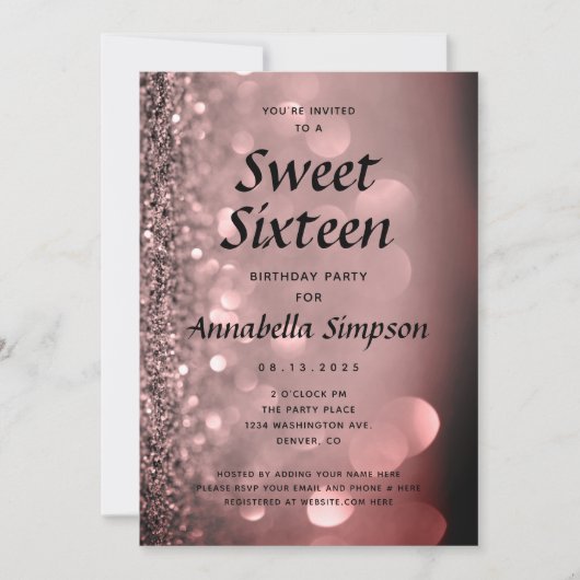 Sweet Sixteen 16 Roos Gouden Glitter Verjaardag In Kaart (Voorkant)