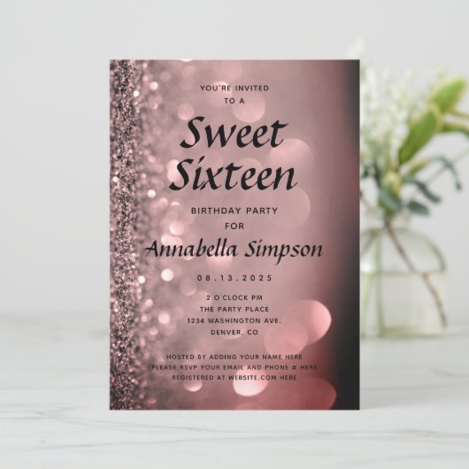 Sweet Sixteen 16 Roos Gouden Glitter Verjaardag In Kaart (Staand voorkant)