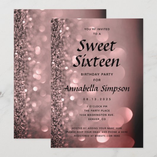 Sweet Sixteen 16 Roos Gouden Glitter Verjaardag In Kaart (Voorkant / Achterkant)