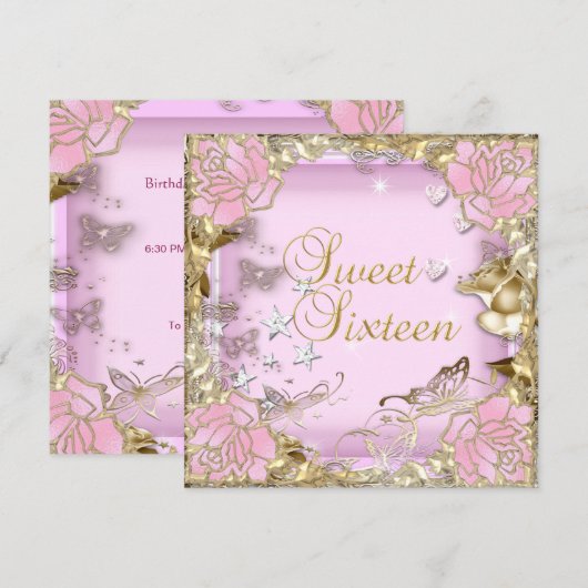 Sweet Sixteen 16 roze goudflora Kaart (Voorkant / Achterkant)