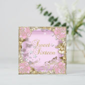Sweet Sixteen 16 roze goudflora Kaart (Staand voorkant)