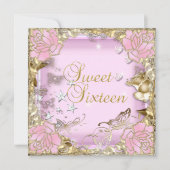 Sweet Sixteen 16 roze goudflora Kaart (Voorkant)