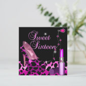 Sweet Sixteen 16 roze leopard-hoe-lipstick Kaart (Staand voorkant)