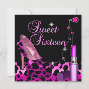 Sweet Sixteen 16 Roze Luipaard Schoen Lippenstift Kaart