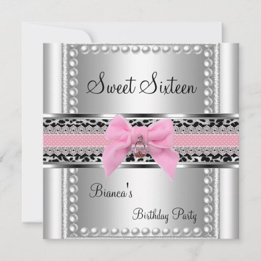 Sweet Sixteen 16-roze luis Silver Pearl Leopard Kaart (Voorkant)