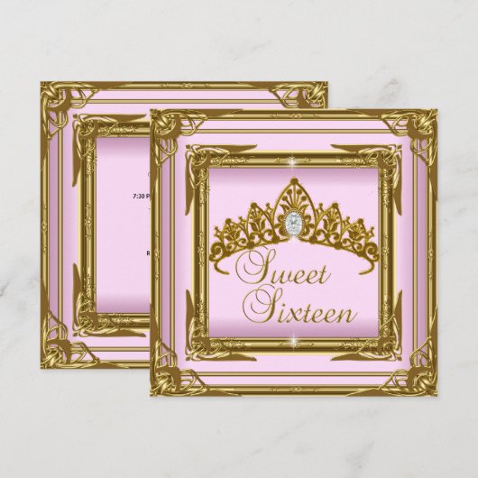 Sweet Sixteen 16 roze Tiara Gold Glitter Kaart (Voorkant / Achterkant)