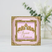 Sweet Sixteen 16 roze Tiara Gold Glitter Kaart (Staand voorkant)