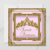 Sweet Sixteen 16 roze Tiara Gold Glitter Kaart (Voorkant)