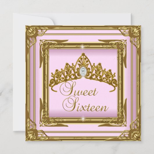Sweet Sixteen 16 roze Tiara Gold Glitter Kaart (Voorkant)