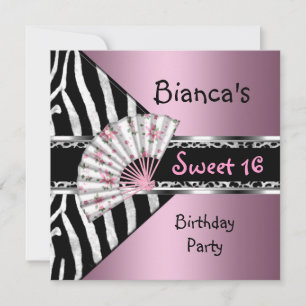 Sweet Sixteen 16 roze ventilator zwarte Zebra luip Kaart