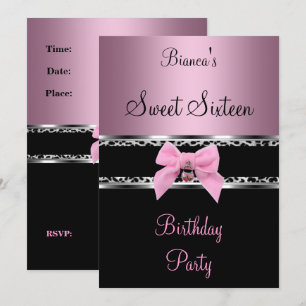 Sweet Sixteen 16 roze zilver zwarte Zebra 3 Kaart