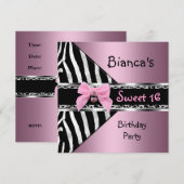 Sweet Sixteen 16 roze zilver zwarte Zebra Kaart (Voorkant / Achterkant)
