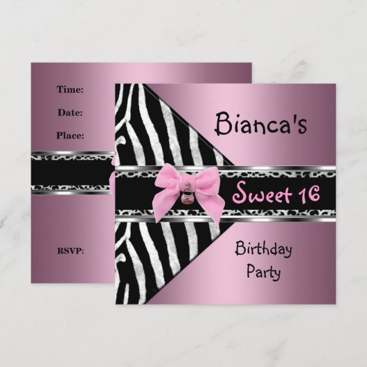 Sweet Sixteen 16 roze zilver zwarte Zebra Kaart (Voorkant / Achterkant)