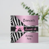 Sweet Sixteen 16 roze zilver zwarte Zebra Kaart (Staand voorkant)