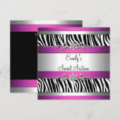 Sweet Sixteen 16 roze zwarte witte Zebra zilver Kaart (Voorkant / Achterkant)