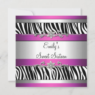 Sweet Sixteen 16 roze zwarte witte Zebra zilver Kaart