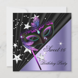 Sweet Sixteen 16 Sering Zwart Zilveren Masker Kaart