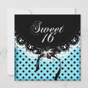 Sweet Sixteen 16 Stippen Zwart & Wit Blauw Kaart
