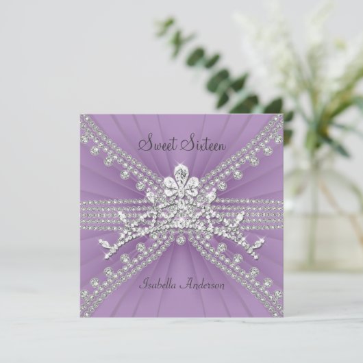 Sweet Sixteen 16 Tiara Lila verjaardagsfeestje Kaart (Staand voorkant)