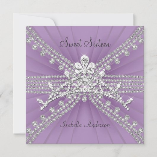 Sweet Sixteen 16 Tiara Lila verjaardagsfeestje Kaart (Voorkant)
