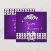 Sweet Sixteen 16 Tiara Paarse zilveren witte parel Kaart (Voorkant / Achterkant)