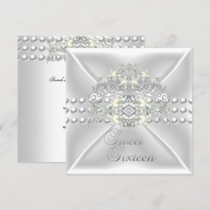 Sweet Sixteen 16 Tiara Silver White Pearl Diamond Kaart