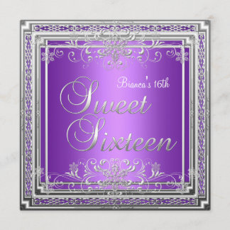 Sweet Sixteen 16 Verjaardag Paarse Silver Teen Gir Kaart