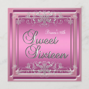 Sweet Sixteen 16 Verjaardag Roze Zilver Tiener Mei Kaart