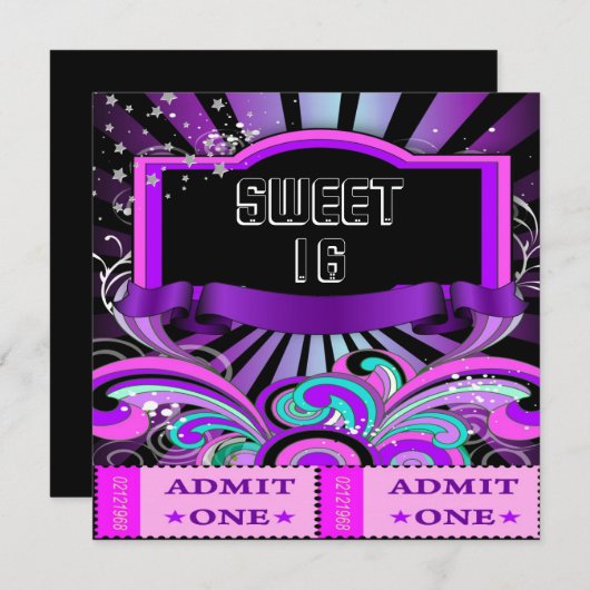 SWEET SIXTEEN 16 Verjaardagsfeest Fun Ticket 2 Kaart (Voorkant / Achterkant)