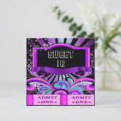SWEET SIXTEEN 16 Verjaardagsfeest Fun Ticket 2 Kaart (Staand voorkant)