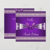 Sweet Sixteen 16 witte Paarse vlinder Kaart (Voorkant / Achterkant)