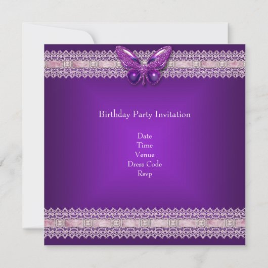 Sweet Sixteen 16 witte Paarse vlinder Kaart (Achterkant)