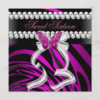 Sweet Sixteen 16 Zebra Butterfly Black Pink White Kaart