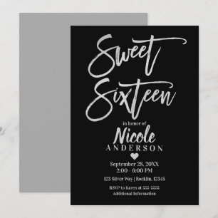 SWEET SIXTEEN 16 Zilver Grijs Folie & Zwart Modern Kaart