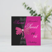 Sweet Sixteen 16de Bright Pink Black Bow-partij Kaart (Staand voorkant)