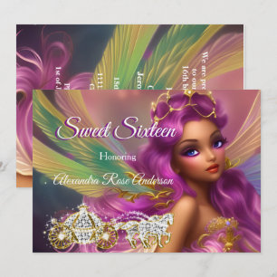 Sweet Sixteen 16de Sprookje Paarse Roze Koets  Kaart