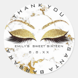 Sweet Sixteen 16e marmer White Lash Glitter Eyes Ronde Sticker
