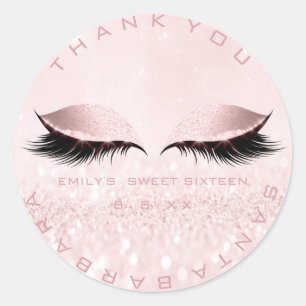 Sweet Sixteen 16e meisje Roze pastel Lashes Glitte Ronde Sticker