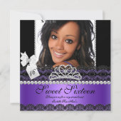 Sweet Sixteen 16e Paarse Silver Photo Black Lace Kaart (Voorkant)