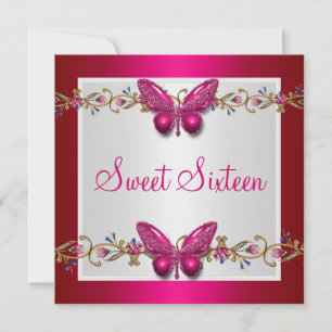 Sweet Sixteen 16e verjaardag Butterfly Fushia Kaart