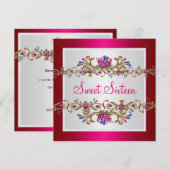 Sweet Sixteen 16e verjaardag White Gold Fushia Kaart (Voorkant / Achterkant)