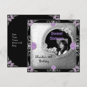Sweet Sixteen 16e verjaardag Zilveren Paarse foto Kaart (Voorkant / Achterkant)