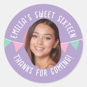 Sweet Sixteen 16th Birthday Custom Photo Banner CL Ronde Sticker