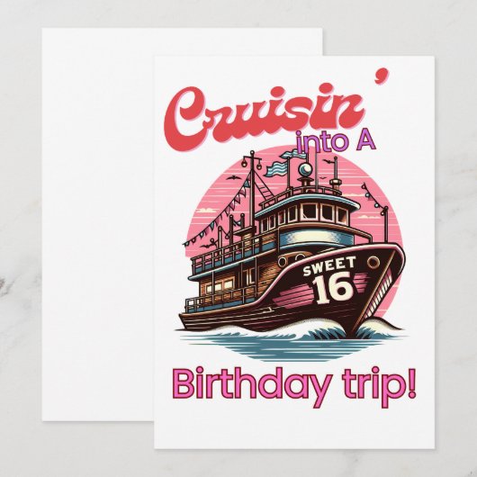 Sweet Sixteen 16th Cruising naar een verjaardagsre Kaart (Voorkant / Achterkant)