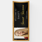 Sweet Sixteen, aangepaste foto, goud glans Spandoek (Verticaal)