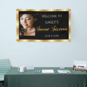 Sweet Sixteen, Aangepaste foto, Gouden Sparkle Spandoek (Beurs)